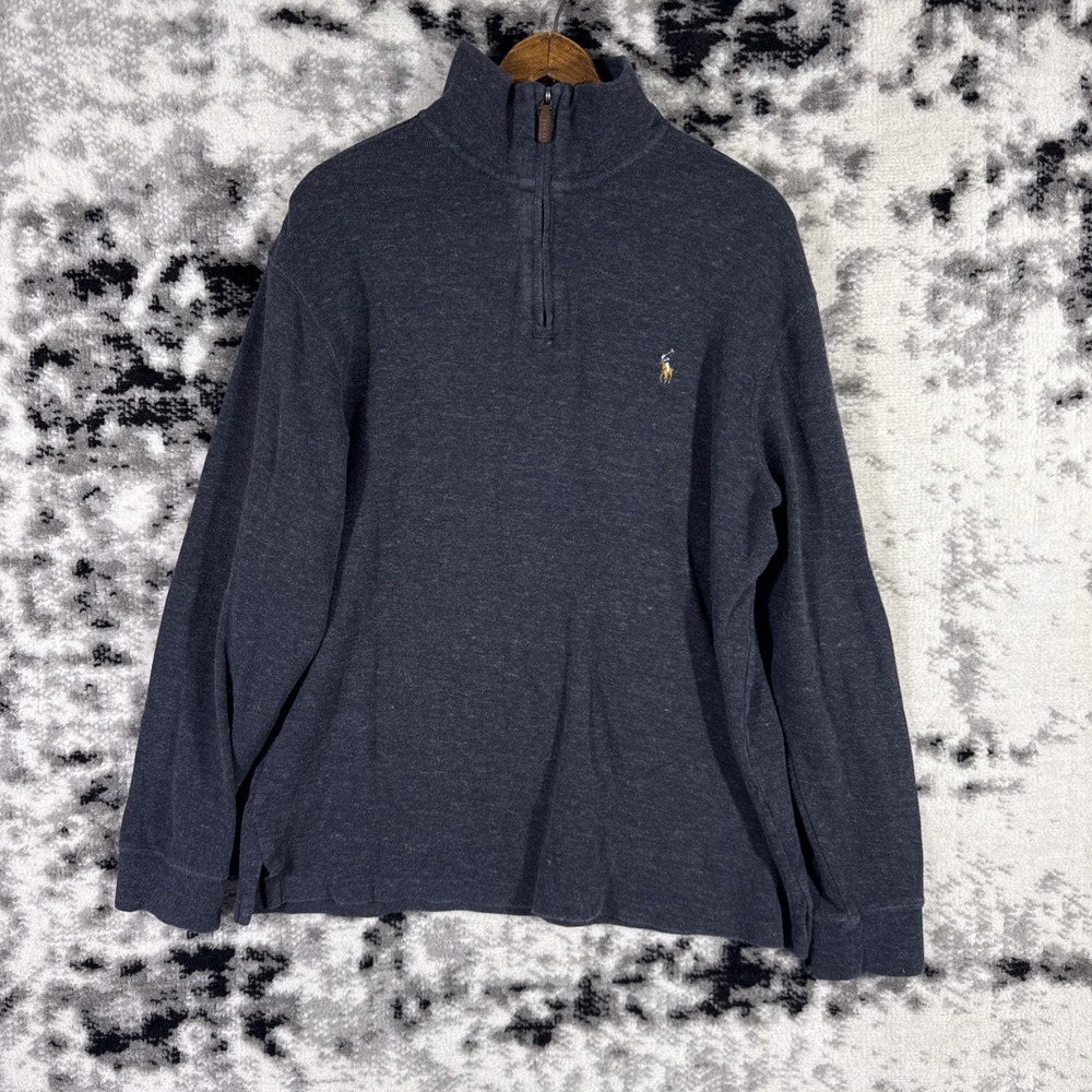 Polo Ralph Lauren Pullover Mens Size Large Black Estate Rib 1/4 Zip Flesh Pony